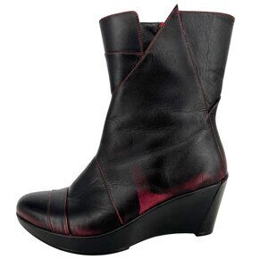 Naot Ella Volcanic Red Leather Wedge Boots Size 39